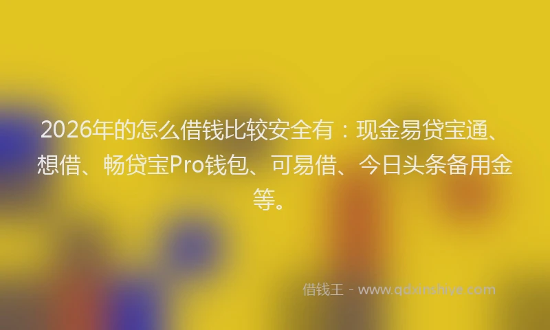 2026年的怎么借钱比较安全有：现金易贷宝通、想借、畅贷宝Pro钱包、可易借、今日头条备用金等。