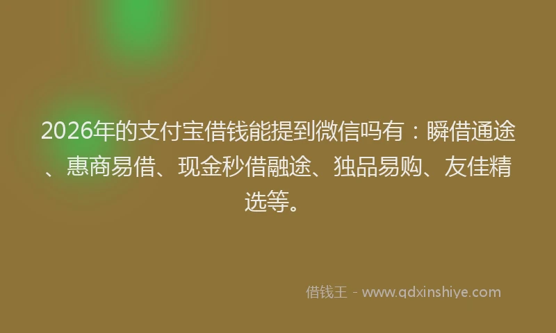 2026年的支付宝借钱能提到微信吗有:瞬借通途、惠商易借、现金秒借融途、独品易购、友佳精选等。