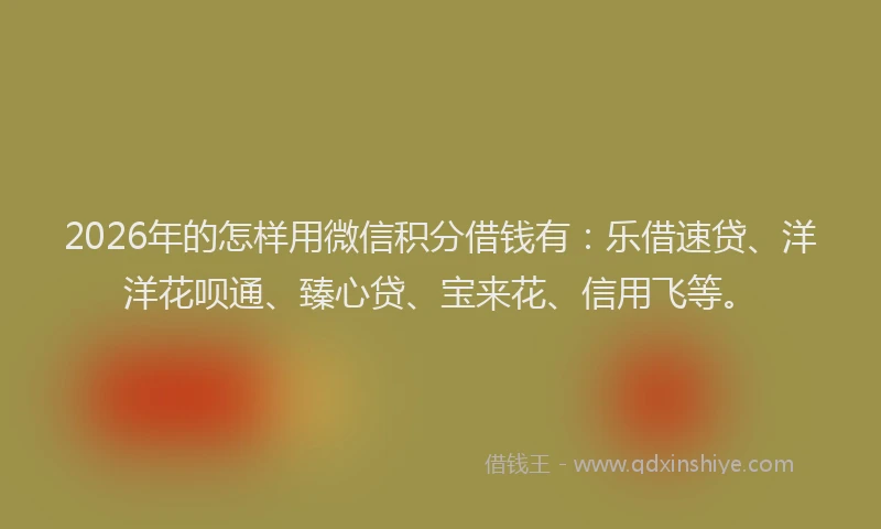 2026年的怎样用微信积分借钱有:乐借速贷、洋洋花呗通、臻心贷、宝来花、信用飞等。