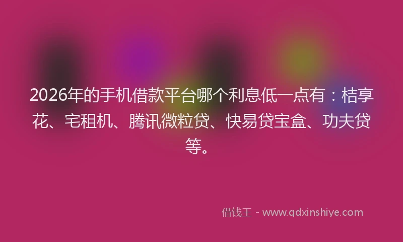 2026年的手机借款平台哪个利息低一点有：桔享花、宅租机、腾讯微粒贷、快易贷宝盒、功夫贷等。
