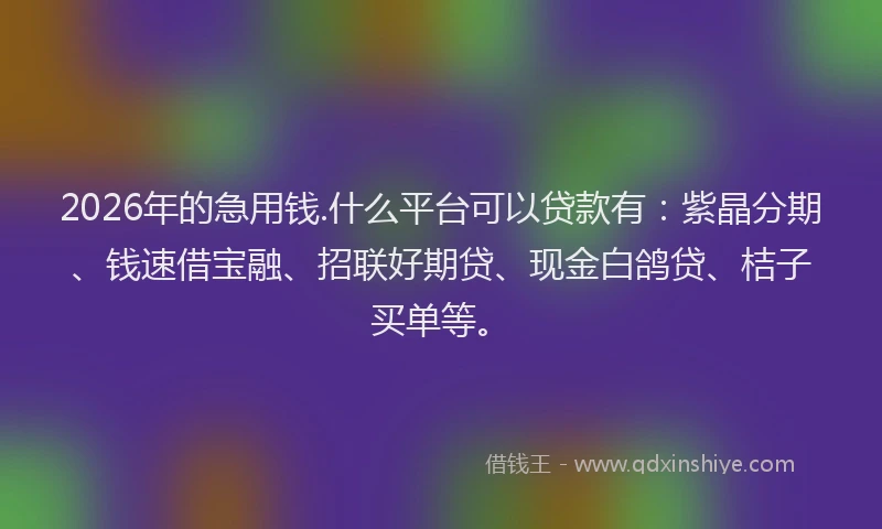 2026年的急用钱.什么平台可以贷款有：紫晶分期、钱速借宝融、招联好期贷、现金白鸽贷、桔子买单等。