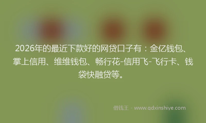 2026年的最近下款好的网贷口子有：金亿钱包、掌上信用、维维钱包、畅行花-信用飞-飞行卡、钱袋快融贷等。