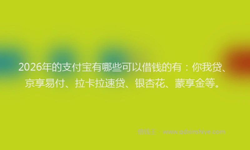 2026年的支付宝有哪些可以借钱的有：你我贷、京享易付、拉卡拉速贷、银杏花、蒙享金等。