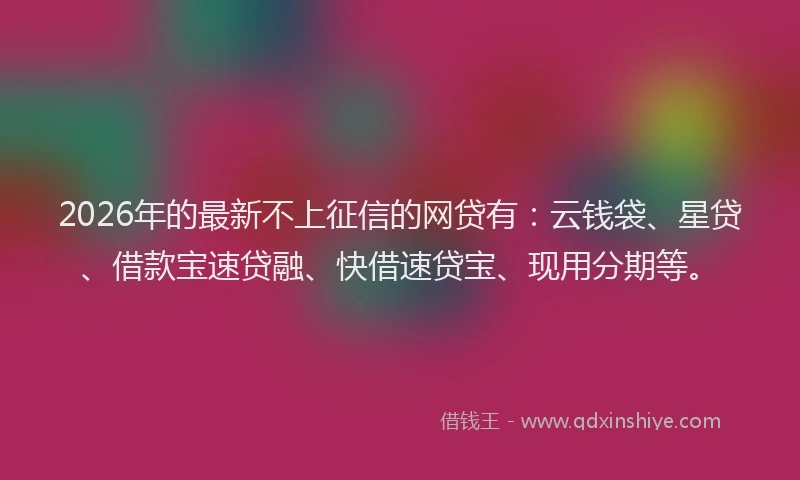 2026年的最新不上征信的网贷有：云钱袋、星贷、借款宝速贷融、快借速贷宝、现用分期等。
