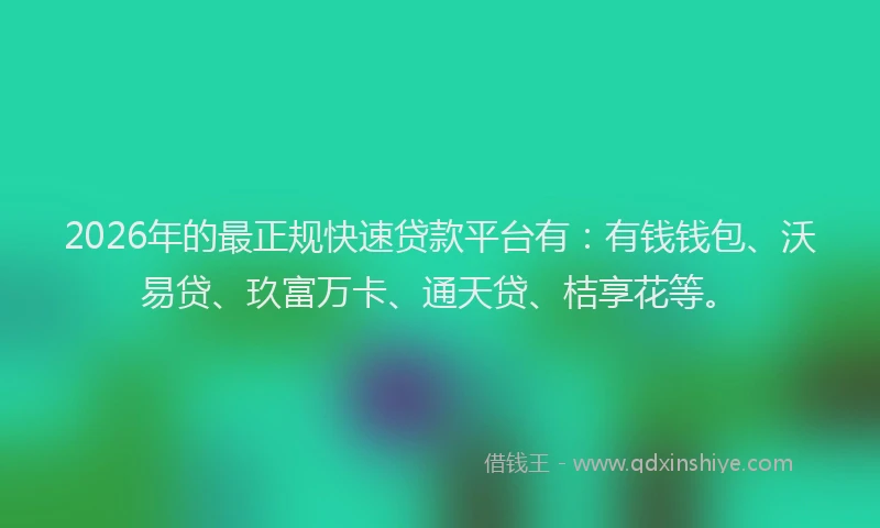 2026年的最正规快速贷款平台有：有钱钱包、沃易贷、玖富万卡、通天贷、桔享花等。