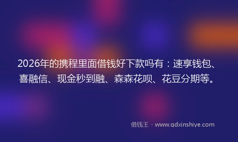 2026年的携程里面借钱好下款吗有：速享钱包、喜融信、现金秒到融、森森花呗、花豆分期等。