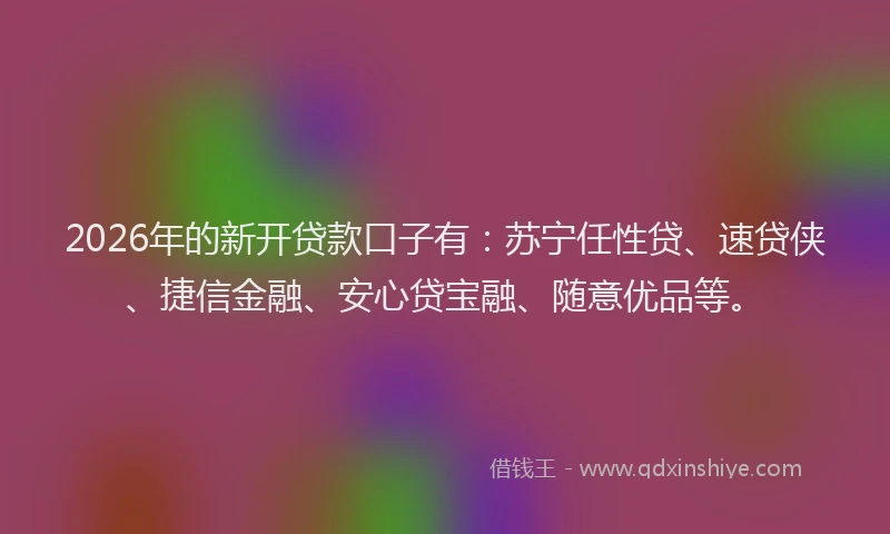 2026年的新开贷款口子有：苏宁任性贷、速贷侠、捷信金融、安心贷宝融、随意优品等。