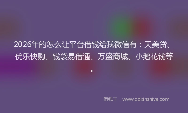 2026年的怎么让平台借钱给我微信有：天美贷、优乐快购、钱袋易借通、万盛商城、小鹅花钱等。