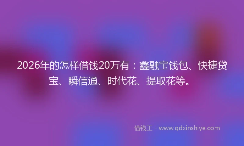 2026年的怎样借钱20万有：鑫融宝钱包、快捷贷宝、瞬信通、时代花、提取花等。