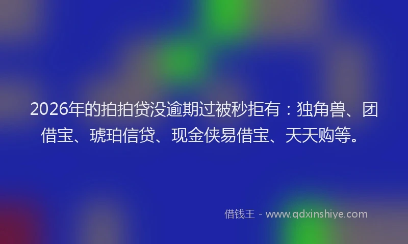 2026年的拍拍贷没逾期过被秒拒有：独角兽、团借宝、琥珀信贷、现金侠易借宝、天天购等。