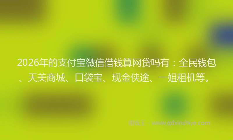 2026年的支付宝微信借钱算网贷吗有：全民钱包、天美商城、口袋宝、现金侠途、一姐租机等。