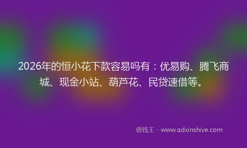 2026年的恒小花下款容易吗有：优易购、腾飞商城、现金小站、葫芦花、民贷速借等。