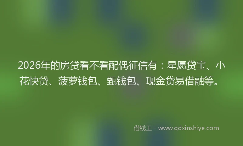 2026年的房贷看不看配偶征信有：星愿贷宝、小花快贷、菠萝钱包、甄钱包、现金贷易借融等。