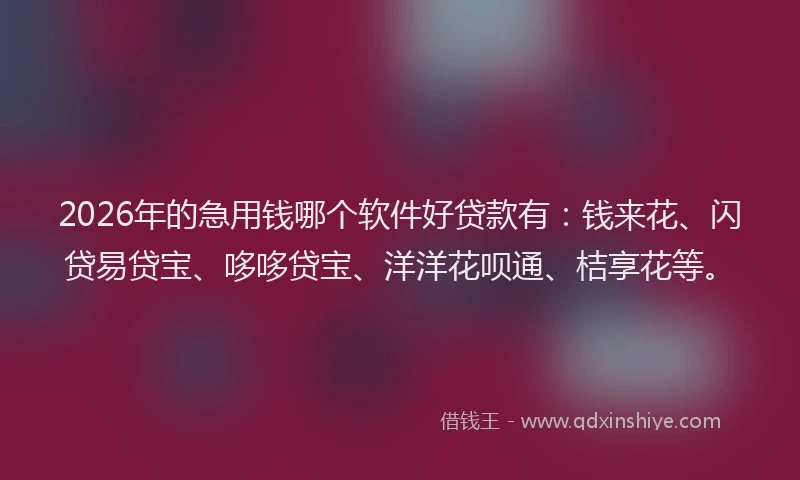 2026年的急用钱哪个软件好贷款有：钱来花、闪贷易贷宝、哆哆贷宝、洋洋花呗通、桔享花等。