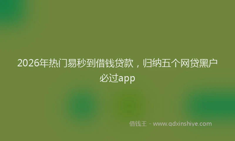 2026年热门易秒到借钱贷款，归纳五个网贷黑户必过app