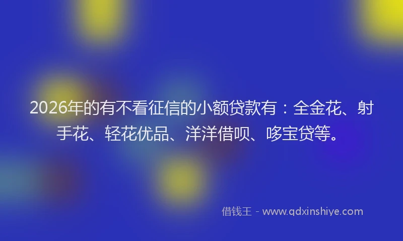 2026年的有不看征信的小额贷款有：全金花、射手花、轻花优品、洋洋借呗、哆宝贷等。