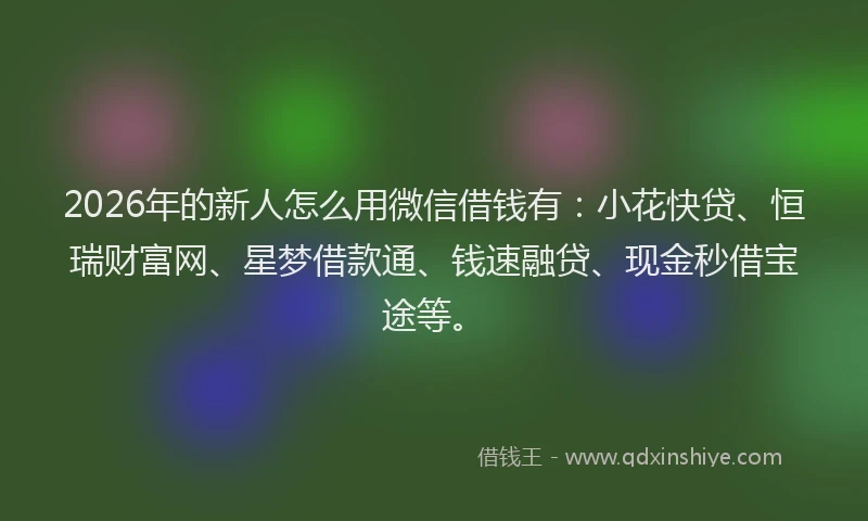 2026年的新人怎么用微信借钱有：小花快贷、恒瑞财富网、星梦借款通、钱速融贷、现金秒借宝途等。