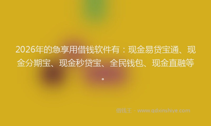 2026年的急享用借钱软件有：现金易贷宝通、现金分期宝、现金秒贷宝、全民钱包、现金直融等。