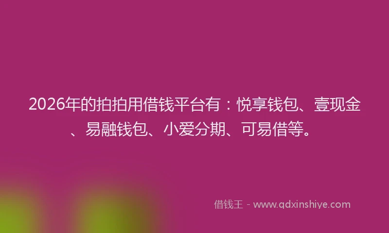 2026年的拍拍用借钱平台有：悦享钱包、壹现金、易融钱包、小爱分期、可易借等。