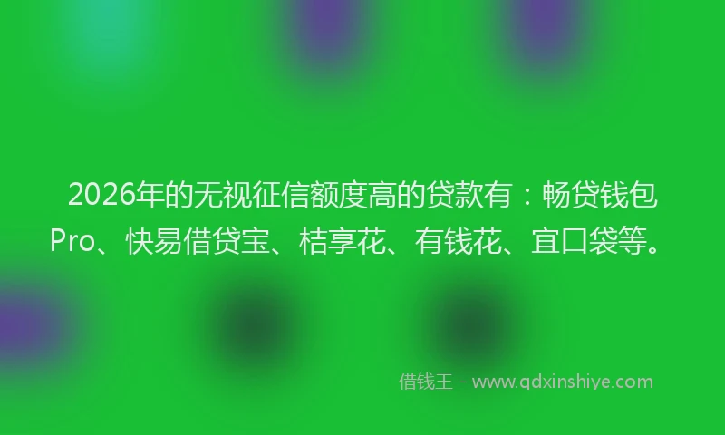 2026年的无视征信额度高的贷款有：畅贷钱包Pro、快易借贷宝、桔享花、有钱花、宜口袋等。