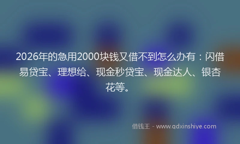 2026年的急用2000块钱又借不到怎么办有：闪借易贷宝、理想给、现金秒贷宝、现金达人、银杏花等。