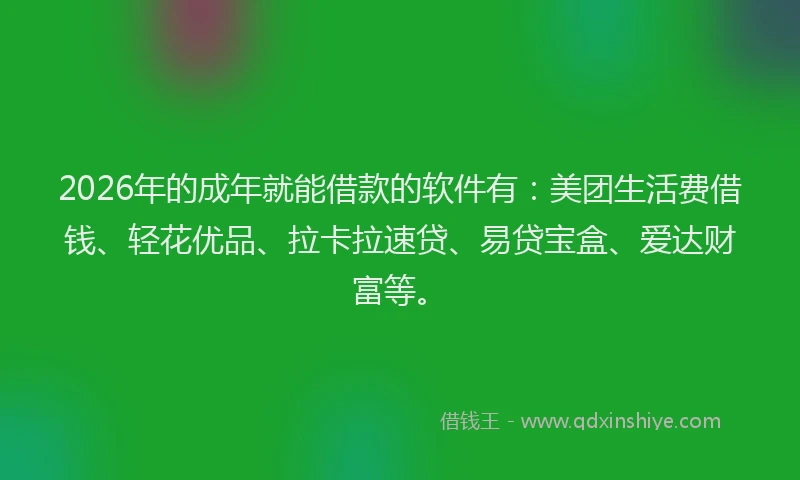 2026年的成年就能借款的软件有：美团生活费借钱、轻花优品、拉卡拉速贷、易贷宝盒、爱达财富等。