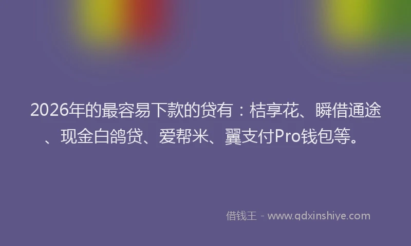 2026年的最容易下款的贷有：桔享花、瞬借通途、现金白鸽贷、爱帮米、翼支付Pro钱包等。