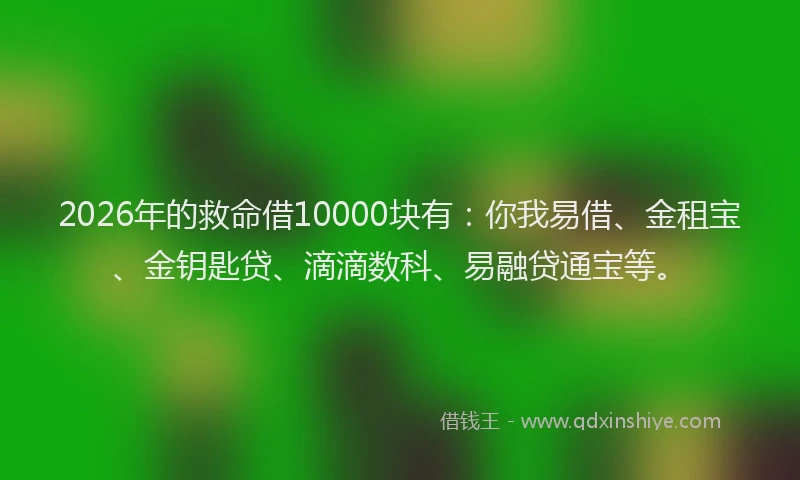 2026年的救命借10000块有:你我易借、金租宝、金钥匙贷、滴滴数科、易融贷通宝等。