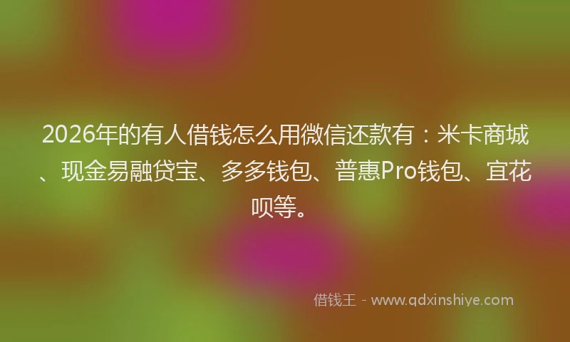 2026年的有人借钱怎么用微信还款有：米卡商城、现金易融贷宝、多多钱包、普惠Pro钱包、宜花呗等。