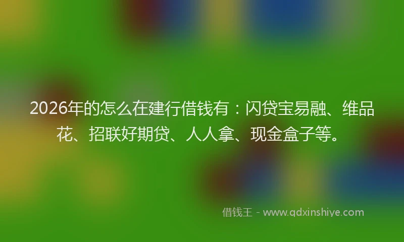 2026年的怎么在建行借钱有：闪贷宝易融、维品花、招联好期贷、人人拿、现金盒子等。