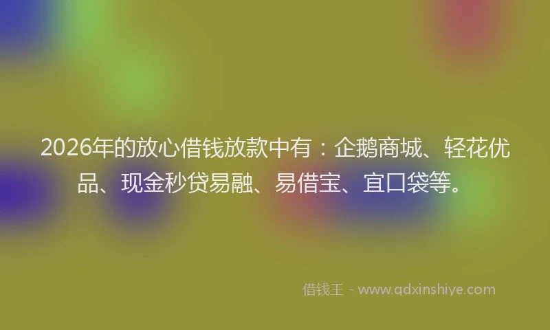 2026年的放心借钱放款中有：企鹅商城、轻花优品、现金秒贷易融、易借宝、宜口袋等。