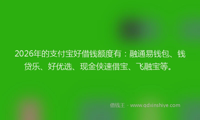 2026年的支付宝好借钱额度有：融通易钱包、钱贷乐、好优选、现金侠速借宝、飞融宝等。