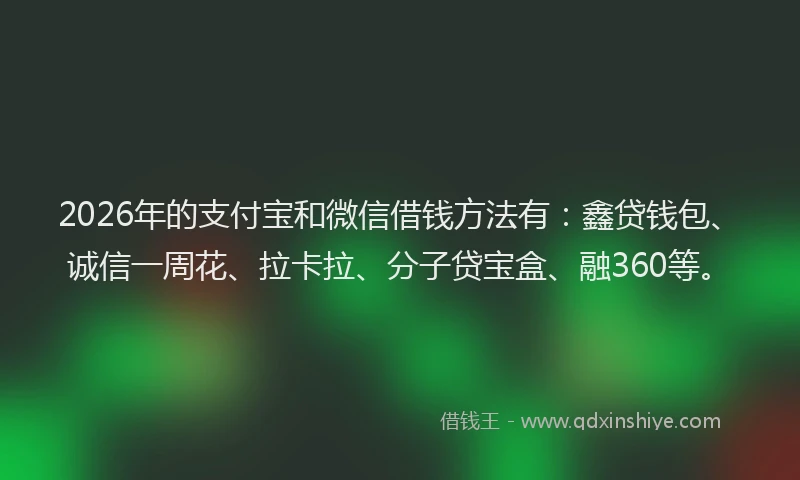 2026年的支付宝和微信借钱方法有：鑫贷钱包、诚信一周花、拉卡拉、分子贷宝盒、融360等。