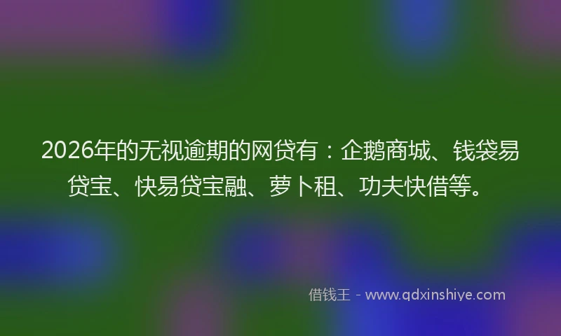 2026年的无视逾期的网贷有:企鹅商城、钱袋易贷宝、快易贷宝融、萝卜租、功夫快借等。
