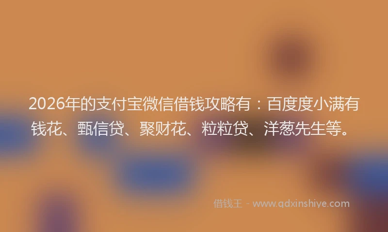 2026年的支付宝微信借钱攻略有:百度度小满有钱花、甄信贷、聚财花、粒粒贷、洋葱先生等。