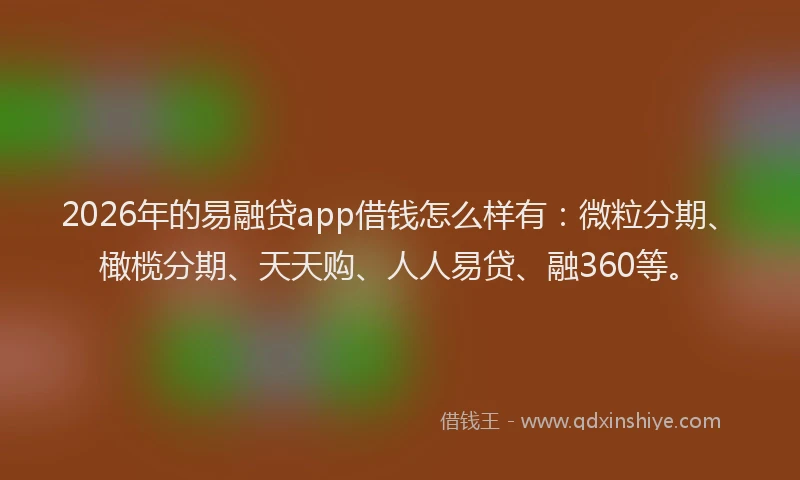 2026年的易融贷app借钱怎么样有：微粒分期、橄榄分期、天天购、人人易贷、融360等。