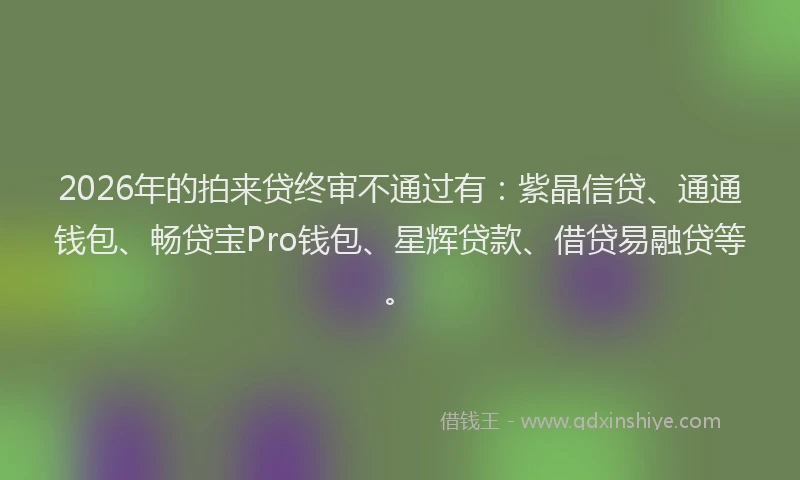 2026年的拍来贷终审不通过有：紫晶信贷、通通钱包、畅贷宝Pro钱包、星辉贷款、借贷易融贷等。