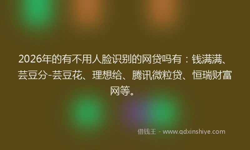 2026年的有不用人脸识别的网贷吗有：钱满满、芸豆分-芸豆花、理想给、腾讯微粒贷、恒瑞财富网等。