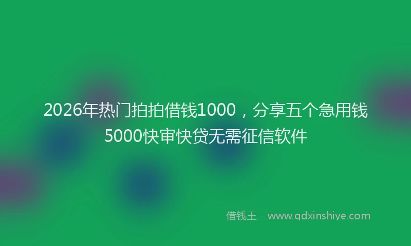 2026年热门拍拍借钱1000，分享五个急用钱5000快审快贷无需征信软件
