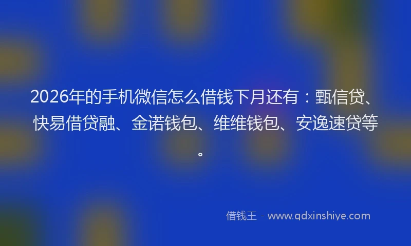 2026年的手机微信怎么借钱下月还有：甄信贷、快易借贷融、金诺钱包、维维钱包、安逸速贷等。