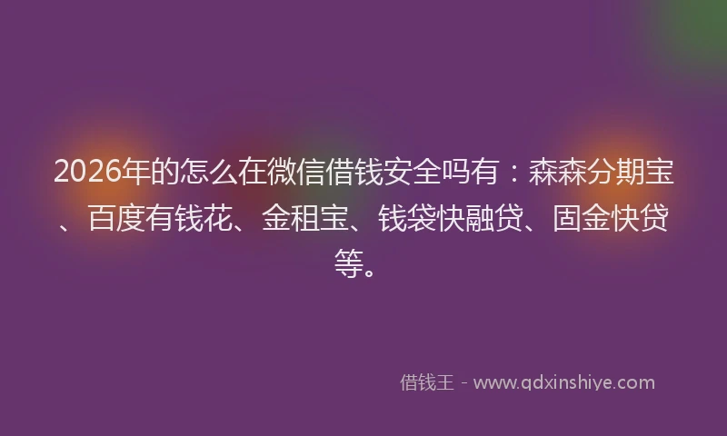 2026年的怎么在微信借钱安全吗有：森森分期宝、百度有钱花、金租宝、钱袋快融贷、固金快贷等。