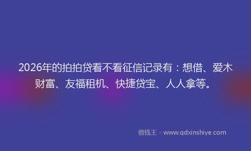2026年的拍拍贷看不看征信记录有:想借、爱木财富、友福租机、快捷贷宝、人人拿等。