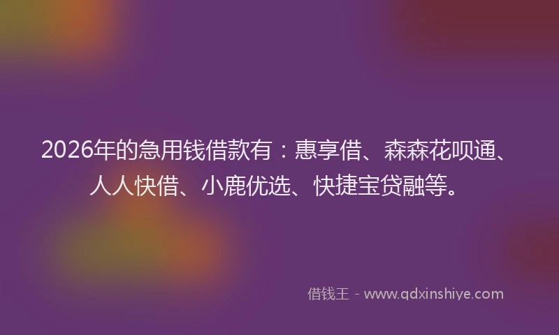 2026年的急用钱借款有：惠享借、森森花呗通、人人快借、小鹿优选、快捷宝贷融等。