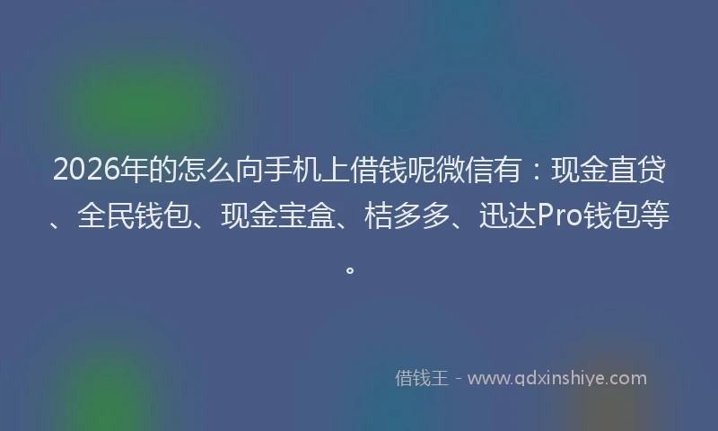 2026年的怎么向手机上借钱呢微信有：现金直贷、全民钱包、现金宝盒、桔多多、迅达Pro钱包等。
