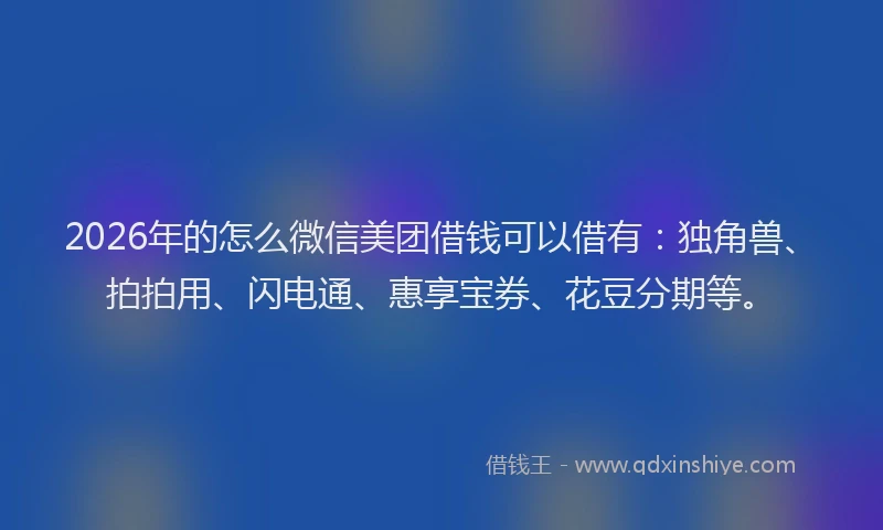 2026年的怎么微信美团借钱可以借有:独角兽、拍拍用、闪电通、惠享宝券、花豆分期等。