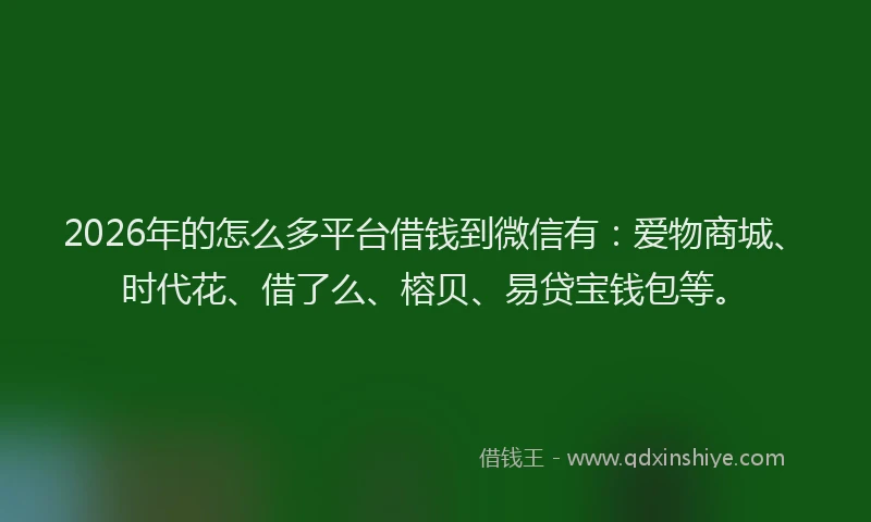 2026年的怎么多平台借钱到微信有：爱物商城、时代花、借了么、榕贝、易贷宝钱包等。