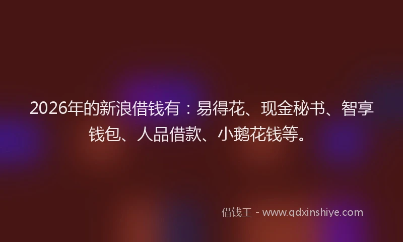2026年的新浪借钱有：易得花、现金秘书、智享钱包、人品借款、小鹅花钱等。