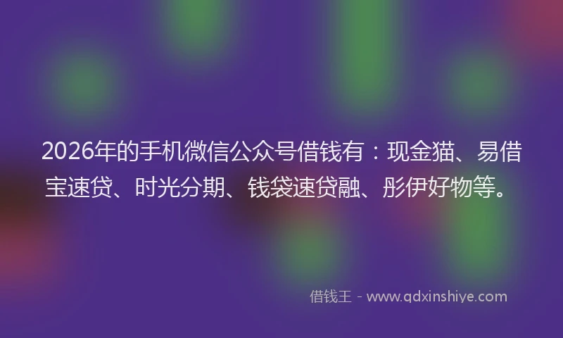 2026年的手机微信公众号借钱有：现金猫、易借宝速贷、时光分期、钱袋速贷融、彤伊好物等。