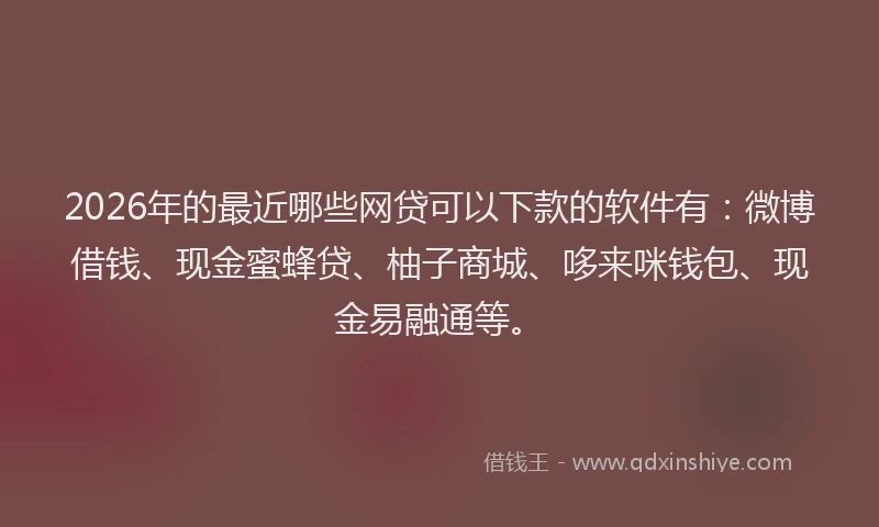 2026年的最近哪些网贷可以下款的软件有：微博借钱、现金蜜蜂贷、柚子商城、哆来咪钱包、现金易融通等。
