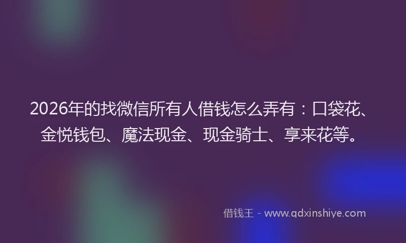 2026年的找微信所有人借钱怎么弄有：口袋花、金悦钱包、魔法现金、现金骑士、享来花等。